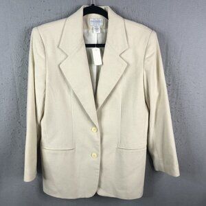 Vintage Mervyns Blazer Womens Small Cream Wool Blend Career Office Academia NEW